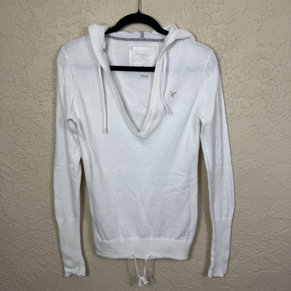 VTG Y2K American Eagle Hoodie Top Womens Size M White Angora Elena Gilbert Bella